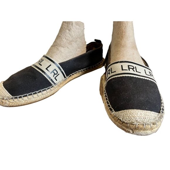 Lauren Ralph Lauren Shoe Women 8.5 Black Canvas Caylee Slip On Espadrille Preppy - Picture 1 of 10